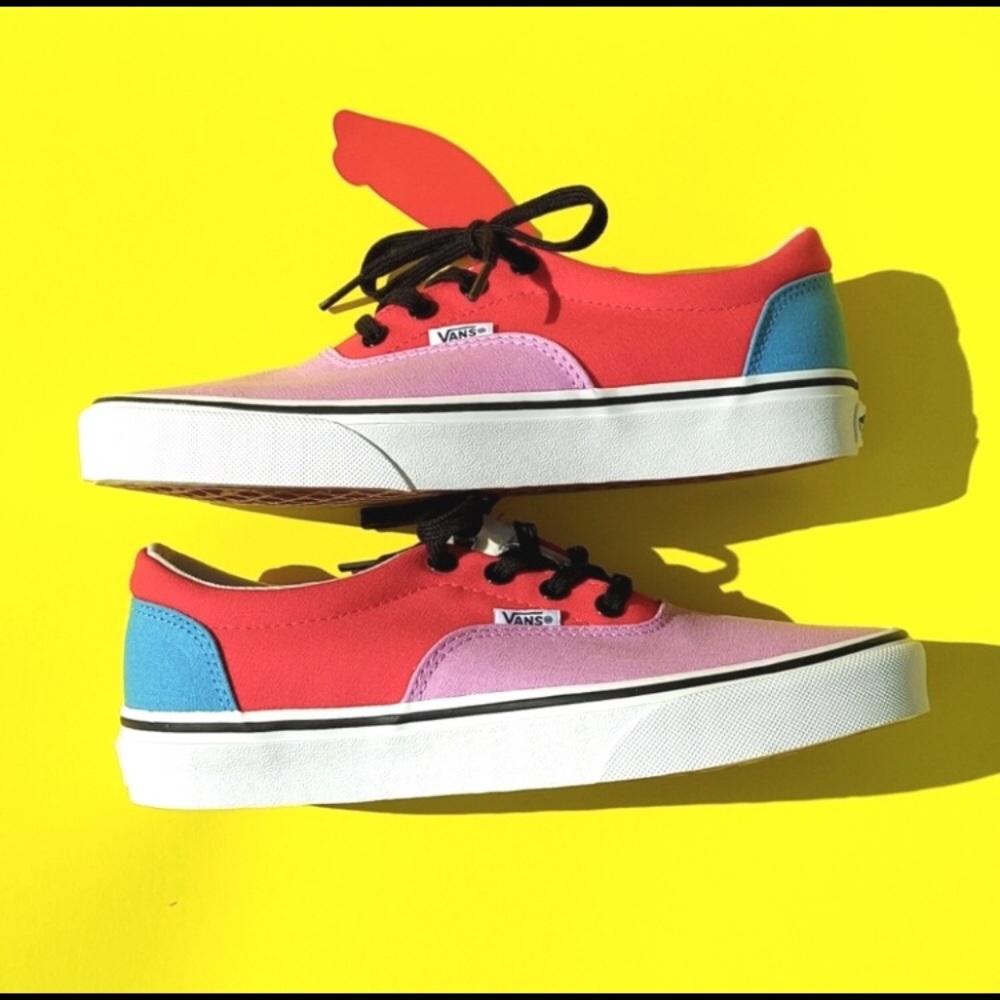 Vans lace up sneakers color block blue pink red